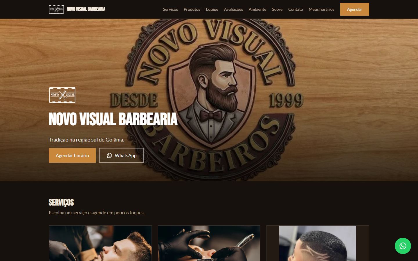 Página inicial do site da Novo Visual Barbearia